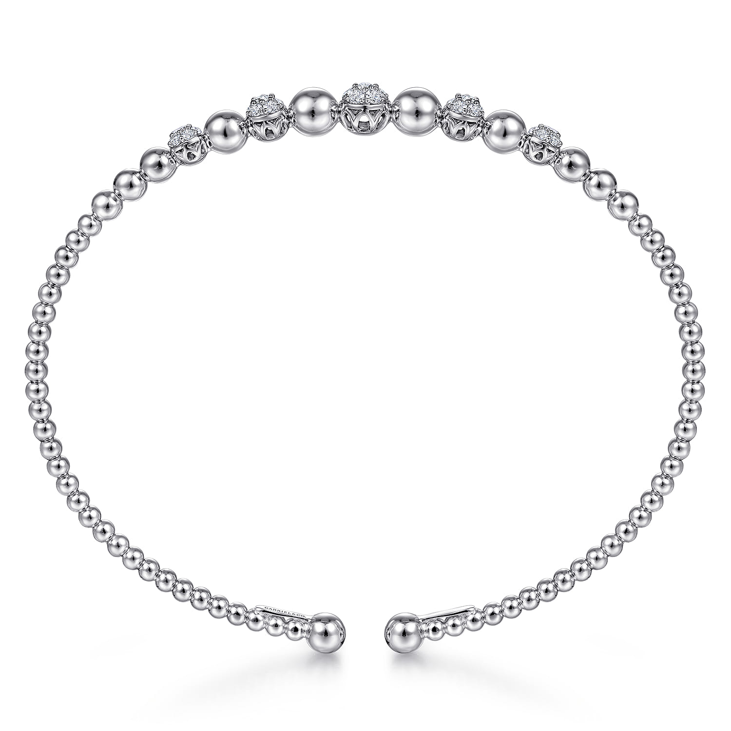 14K White Gold Bujukan Bead Cuff Bracelet with Pave Diamond Stations - 0.35 ct - Shot 3
