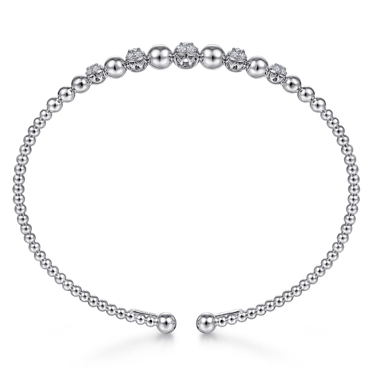 14K White Gold Bujukan Bead Cuff Bracelet with Pave Diamond Stations - 0.35 ct - Shot 3