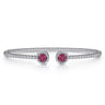 14K White Gold Bujukan Bead Cuff Bracelet with Ruby and Diamond Halo Caps - 0.16 ct
