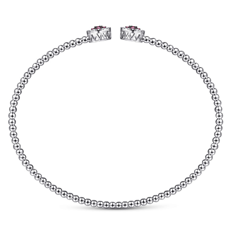 14K White Gold Bujukan Bead Cuff Bracelet with Ruby and Diamond Halo Caps - 0.16 ct - Shot 3