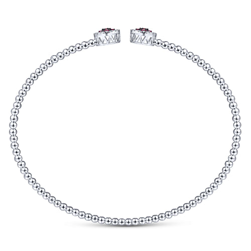 14K White Gold Bujukan Bead Cuff Bracelet with Ruby and Diamond Halo Caps - 0.16 ct - Shot 3