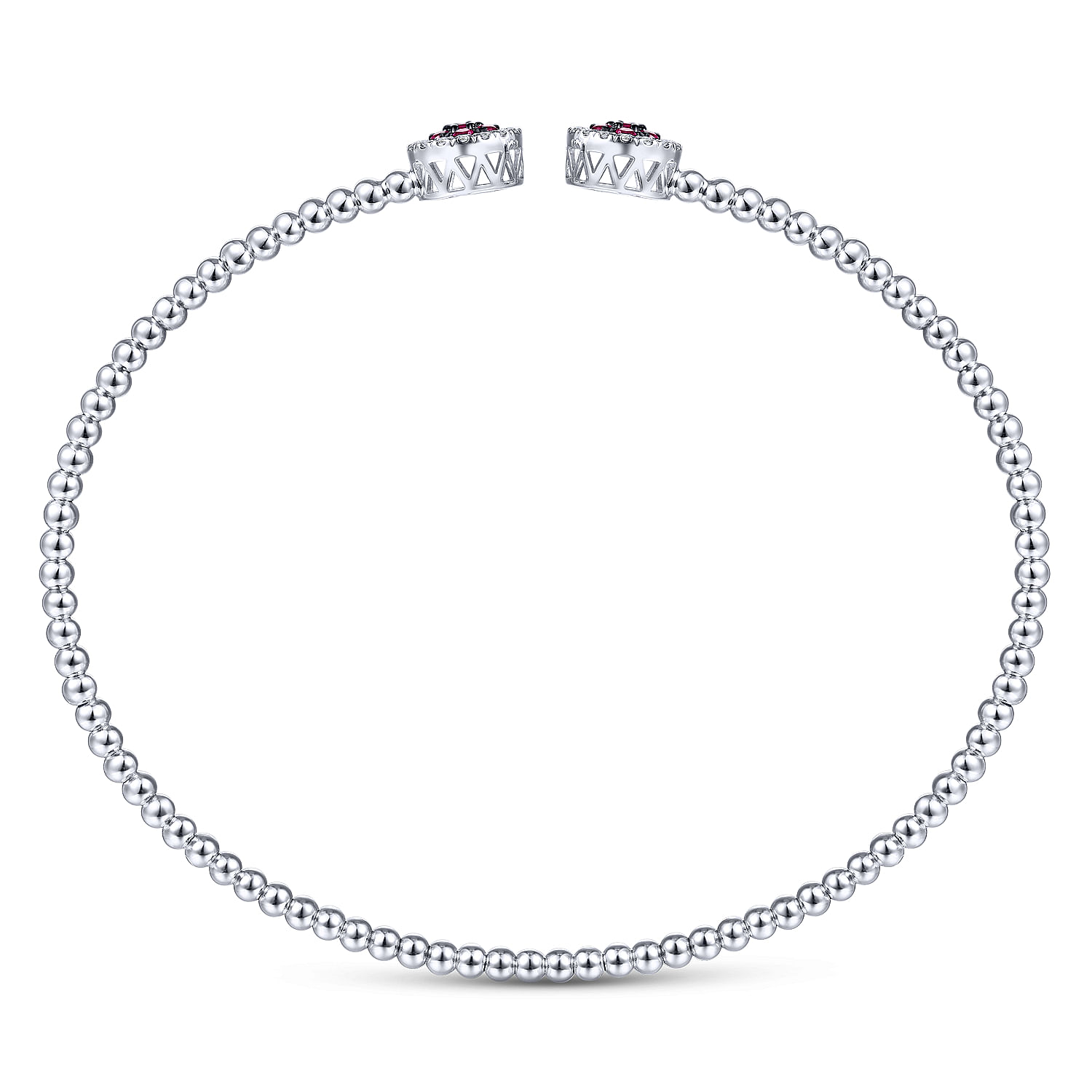 14K White Gold Bujukan Bead Cuff Bracelet with Ruby and Diamond Halo Caps - 0.16 ct - Shot 3