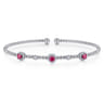 14K White Gold Bujukan Bead Cuff Bracelet with Ruby and Diamond Halo Stations - 0.2 ct
