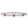 14K White Gold Bujukan Bead Cuff Bracelet with Ruby and Diamond Halo Stations - 0.2 ct
