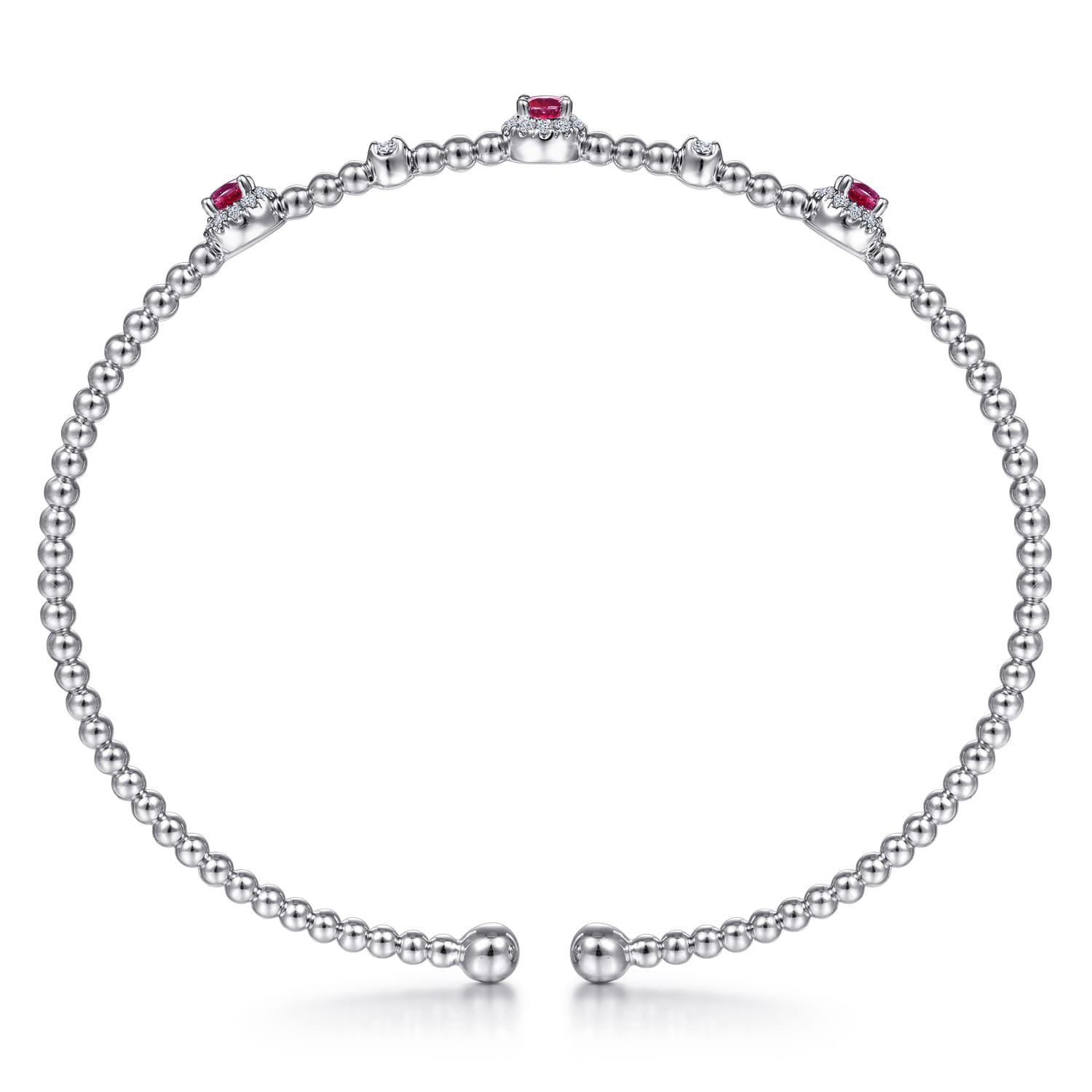 14K White Gold Bujukan Bead Cuff Bracelet with Ruby and Diamond Halo Stations - 0.2 ct - Shot 3