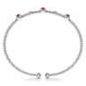 14K White Gold Bujukan Bead Cuff Bracelet with Ruby and Diamond Halo Stations - 0.2 ct