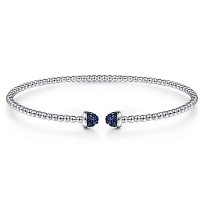14K White Gold Bujukan Bead Cuff Bracelet with Sapphire Pav¿ª Caps