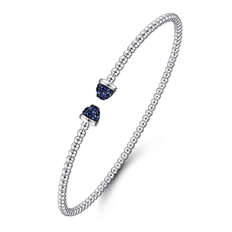 14K White Gold Bujukan Bead Cuff Bracelet with Sapphire Pav¿ª Caps - Shot 2