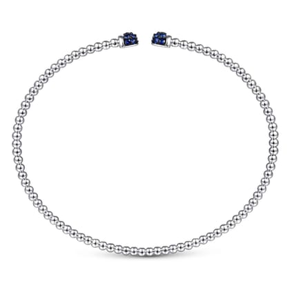 14K White Gold Bujukan Bead Cuff Bracelet with Sapphire Pav¿ª Caps