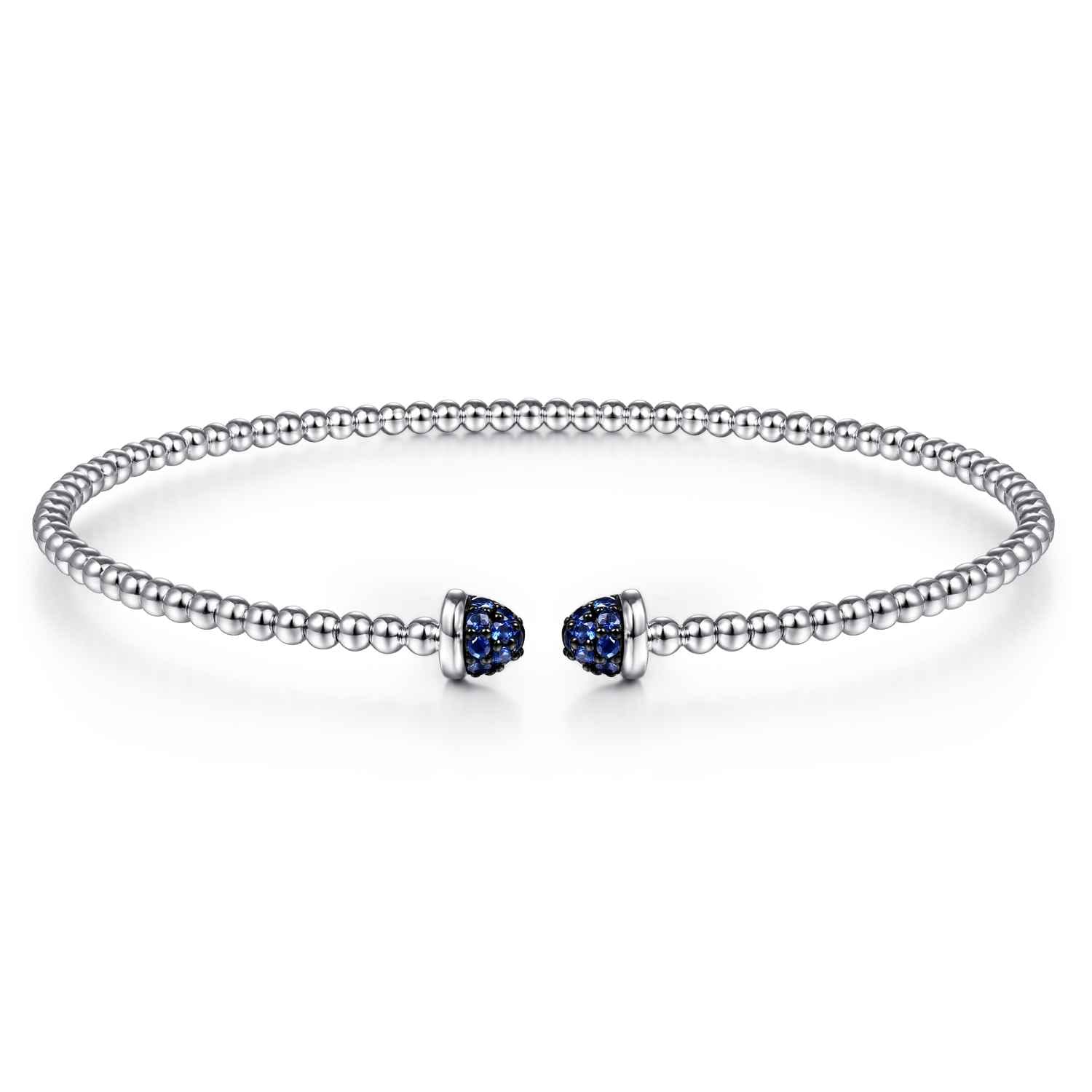 14K White Gold Bujukan Bead Cuff Bracelet with Sapphire Pave Caps - Shot 1