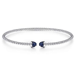 14K White Gold Bujukan Bead Cuff Bracelet with Sapphire Pave Caps