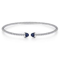 14K White Gold Bujukan Bead Cuff Bracelet with Sapphire Pave Caps