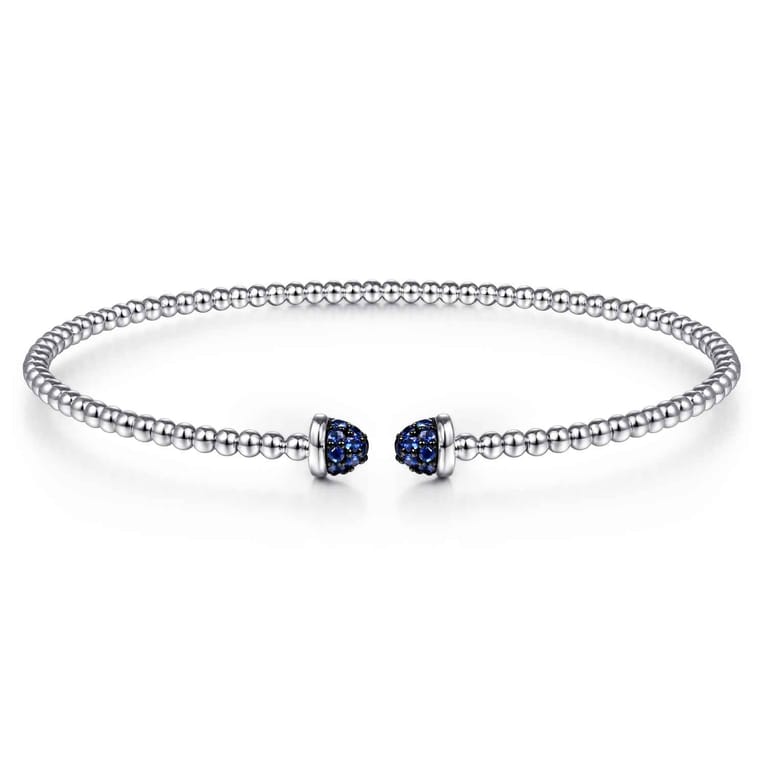 14K White Gold Bujukan Bead Cuff Bracelet with Sapphire Pave Caps - Shot 1