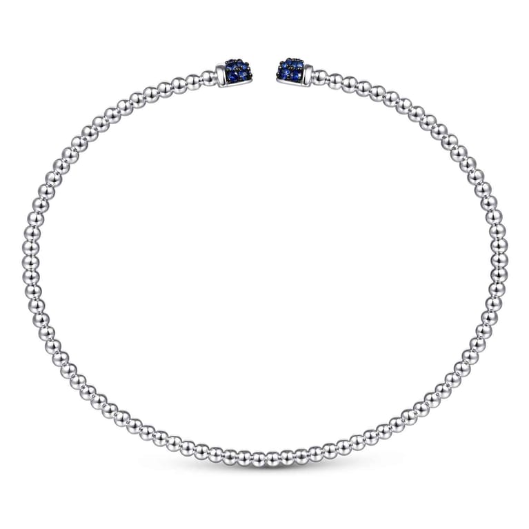 14K White Gold Bujukan Bead Cuff Bracelet with Sapphire Pave Caps - Shot 3