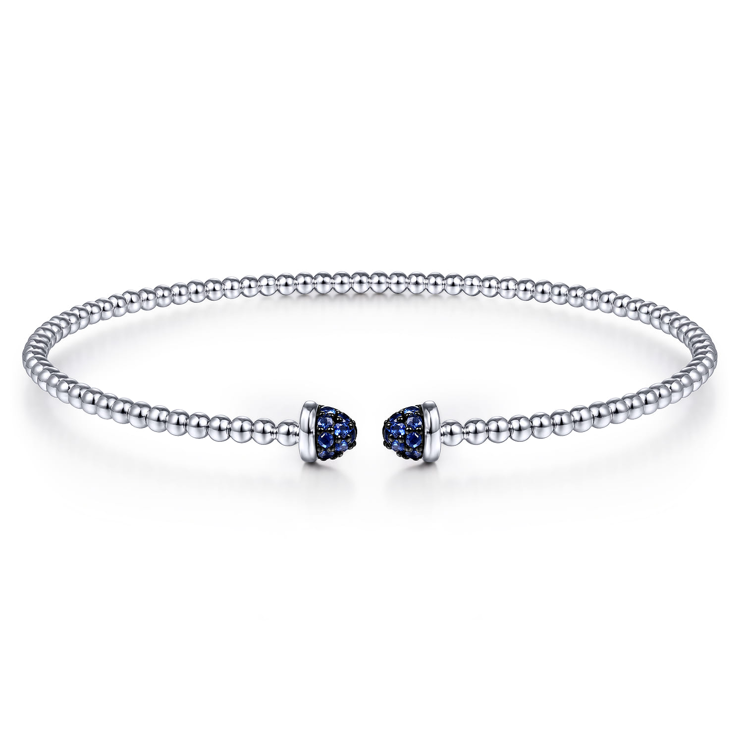 14K White Gold Bujukan Bead Cuff Bracelet with Sapphire Pave Caps - Shot 1