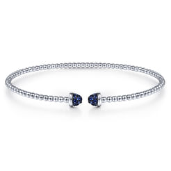 14K White Gold Bujukan Bead Cuff Bracelet with Sapphire Pavé Caps
