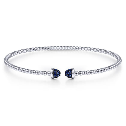 14K White Gold Bujukan Bead Cuff Bracelet with Sapphire Pave Caps