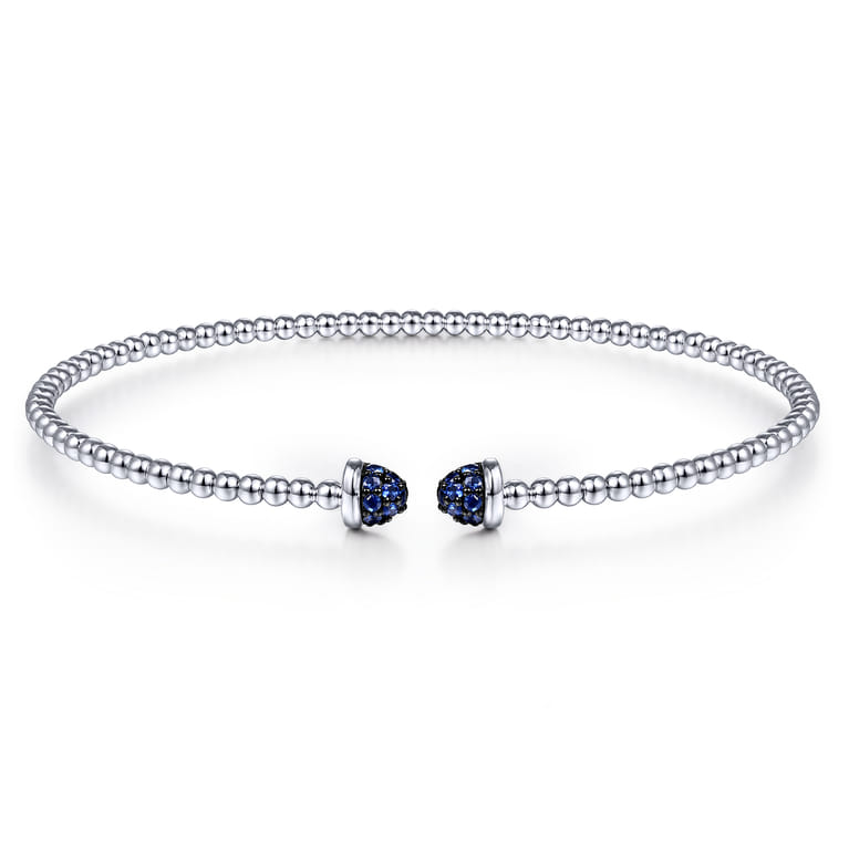 14K White Gold Bujukan Bead Cuff Bracelet with Sapphire Pave Caps - Shot 1