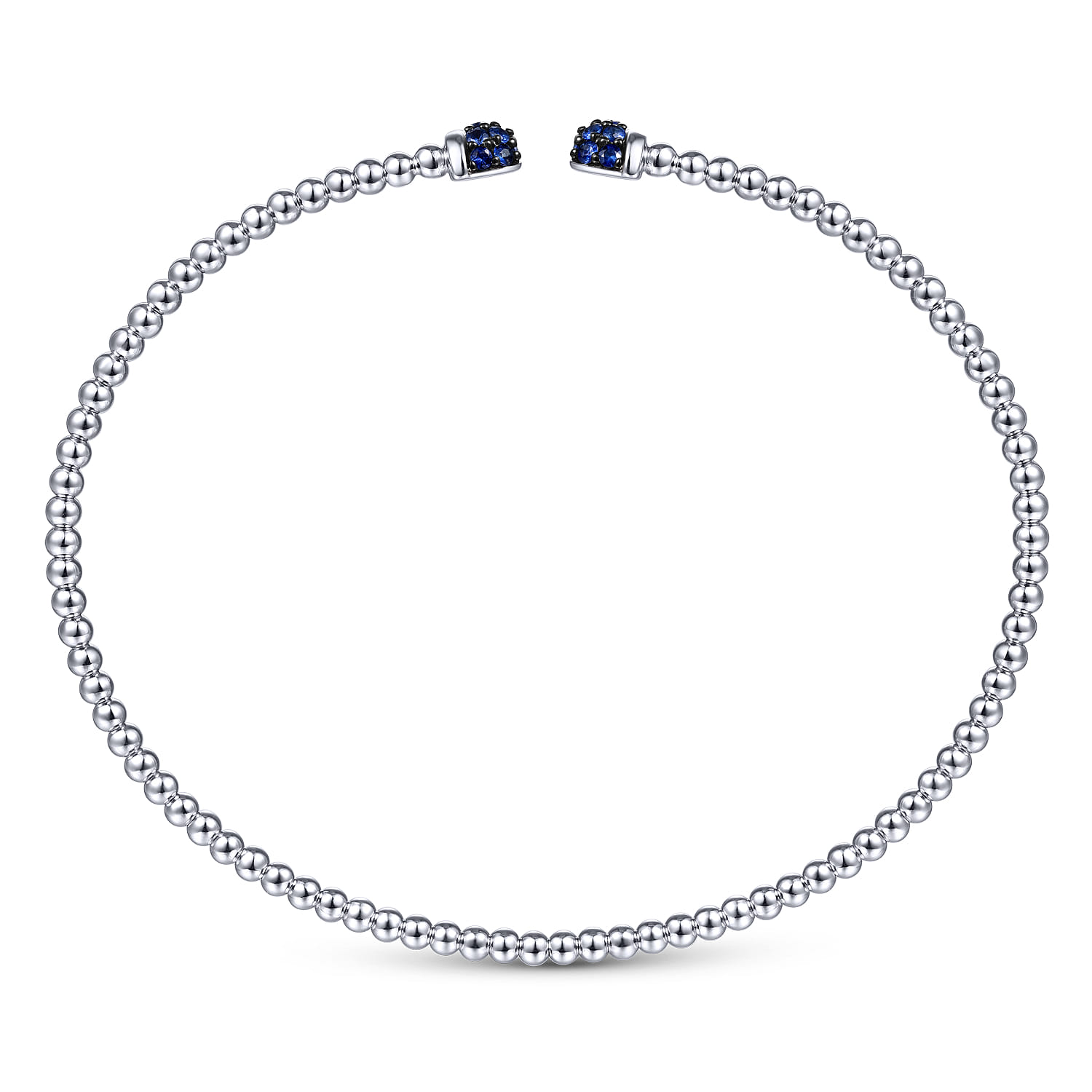 14K White Gold Bujukan Bead Cuff Bracelet with Sapphire Pave Caps - Shot 3