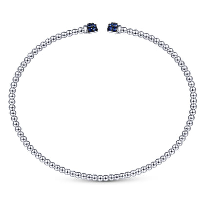 14K White Gold Bujukan Bead Cuff Bracelet with Sapphire Pave Caps