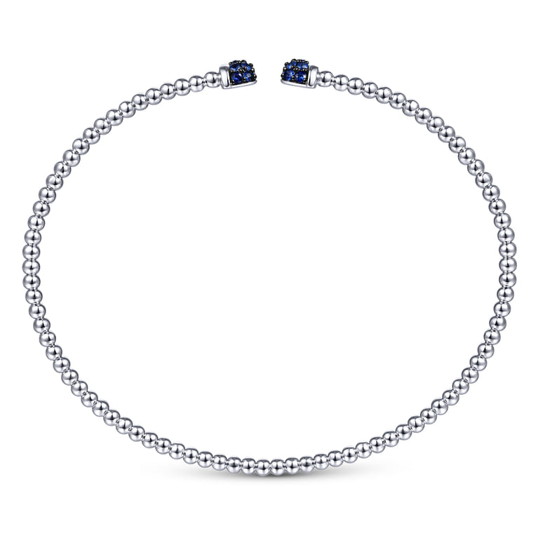 14K White Gold Bujukan Bead Cuff Bracelet with Sapphire Pave Caps - Shot 3