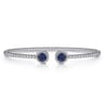 14K White Gold Bujukan Bead Cuff Bracelet with Sapphire and Diamond Halo Caps - 0.15 ct