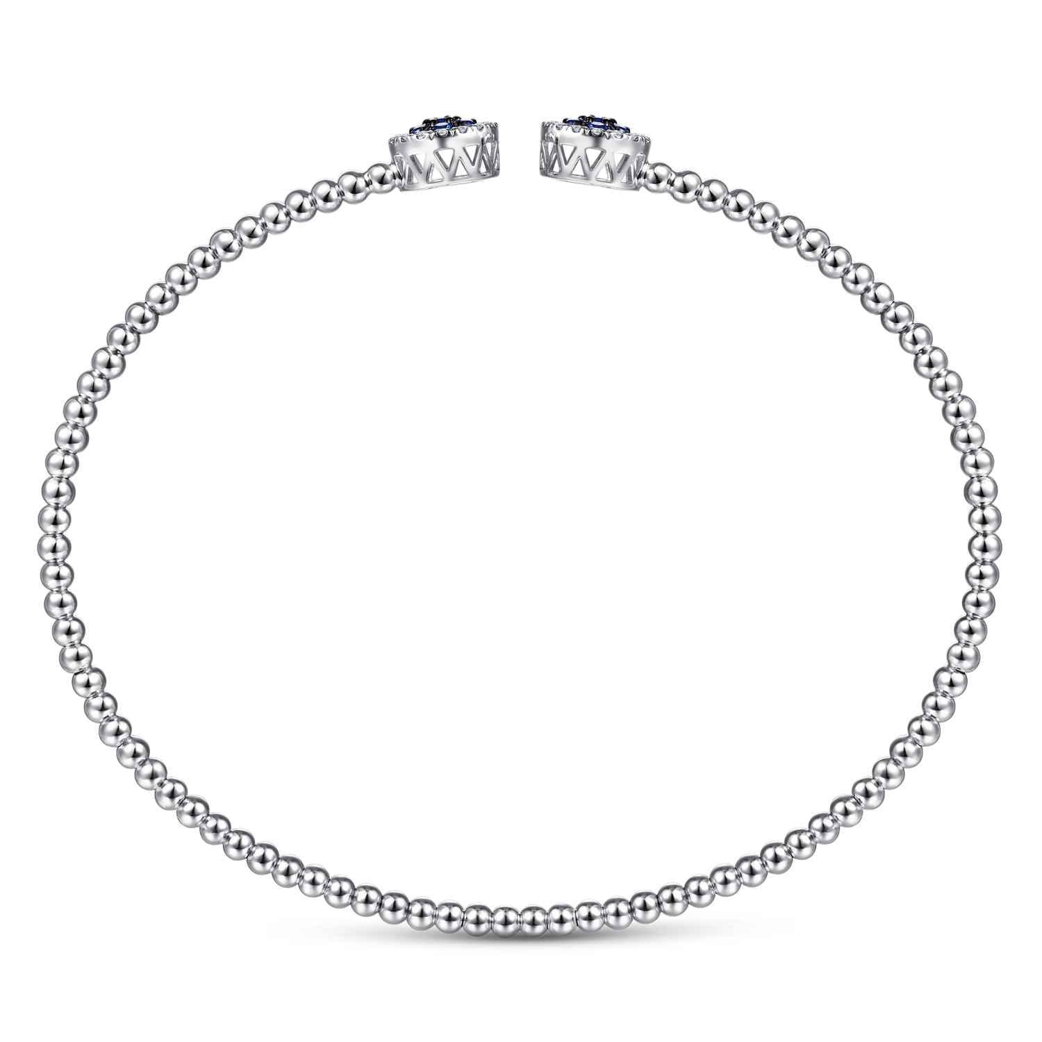 14K White Gold Bujukan Bead Cuff Bracelet with Sapphire and Diamond Halo Caps - 0.15 ct - Shot 3