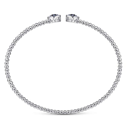 14K White Gold Bujukan Bead Cuff Bracelet with Sapphire and Diamond Halo Caps