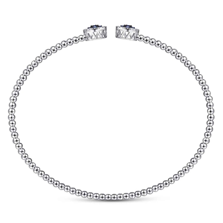 14K White Gold Bujukan Bead Cuff Bracelet with Sapphire and Diamond Halo Caps - 0.15 ct - Shot 3