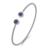 14K White Gold Bujukan Bead Cuff Bracelet with Sapphire and Diamond Halo Caps - 0.16 ct