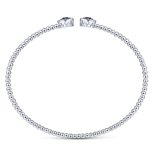 14K White Gold Bujukan Bead Cuff Bracelet with Sapphire and Diamond Halo Caps - 0.16 ct - Shot 3