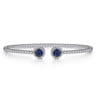 14K White Gold Bujukan Bead Cuff Bracelet with Sapphire and Diamond Halo Caps - 0.16 ct