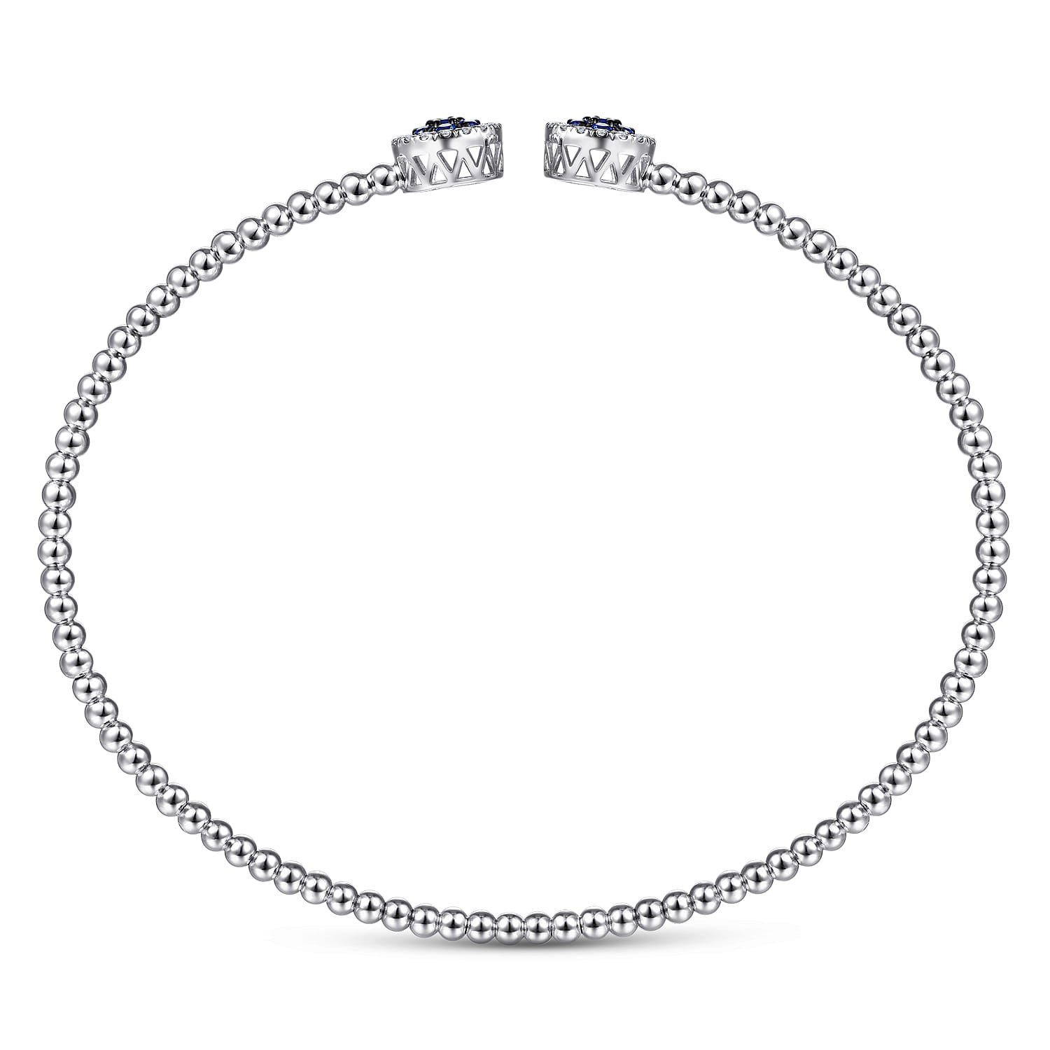 14K White Gold Bujukan Bead Cuff Bracelet with Sapphire and Diamond Halo Caps - 0.16 ct - Shot 3