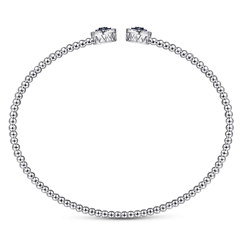 14K White Gold Bujukan Bead Cuff Bracelet with Sapphire and Diamond Halo Caps - 0.16 ct - Shot 3