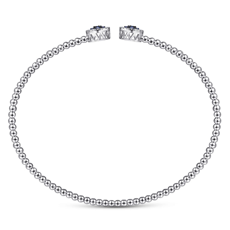 14K White Gold Bujukan Bead Cuff Bracelet with Sapphire and Diamond Halo Caps - 0.16 ct - Shot 3