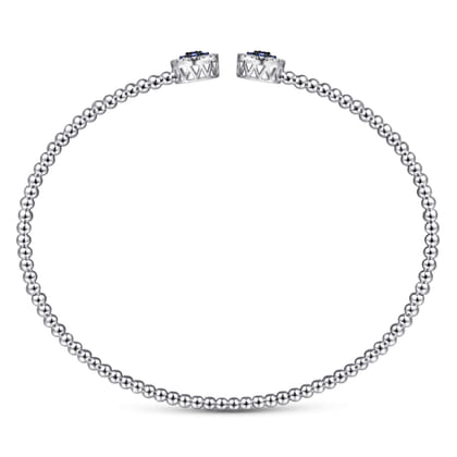 14K White Gold Bujukan Bead Cuff Bracelet with Sapphire and Diamond Halo Caps