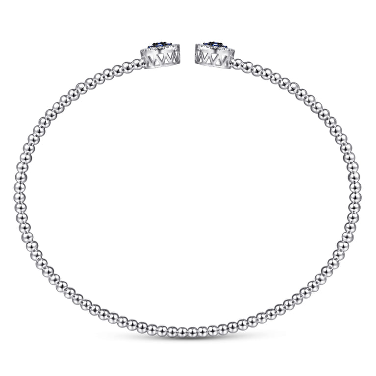 14K White Gold Bujukan Bead Cuff Bracelet with Sapphire and Diamond Halo Caps - 0.16 ct - Shot 3