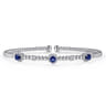 14K White Gold Bujukan Bead Cuff Bracelet with Sapphire and Diamond Halo Stations - 0.2 ct