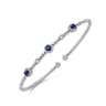 14K White Gold Bujukan Bead Cuff Bracelet with Sapphire and Diamond Halo Stations - 0.2 ct