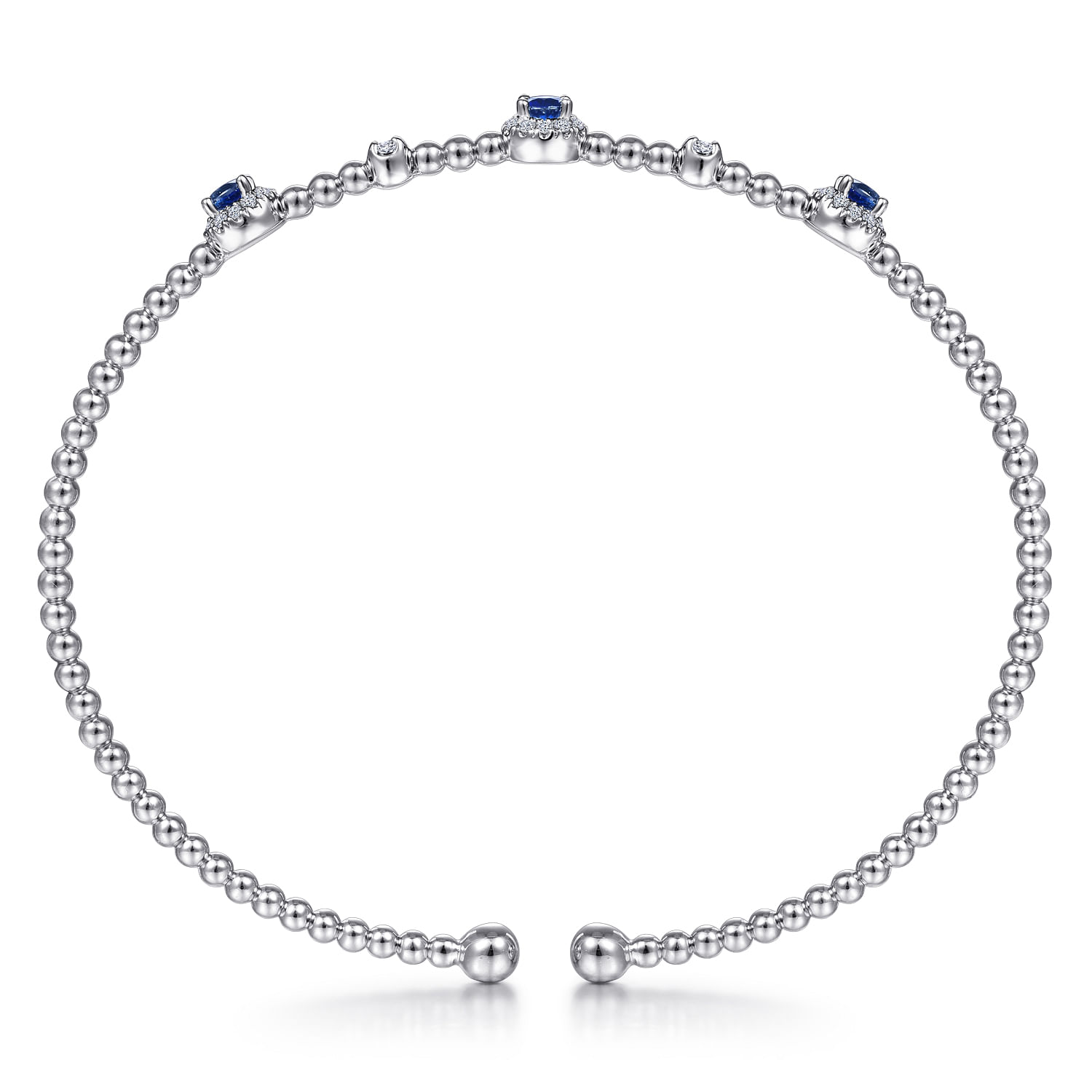 14K White Gold Bujukan Bead Cuff Bracelet with Sapphire and Diamond Halo Stations - 0.2 ct - Shot 3