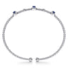 14K White Gold Bujukan Bead Cuff Bracelet with Sapphire and Diamond Halo Stations - 0.2 ct