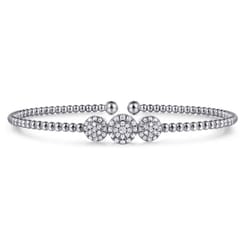 14K White Gold Bujukan Bead Cuff Bracelet with Three Pav¿ª Diamond Stations