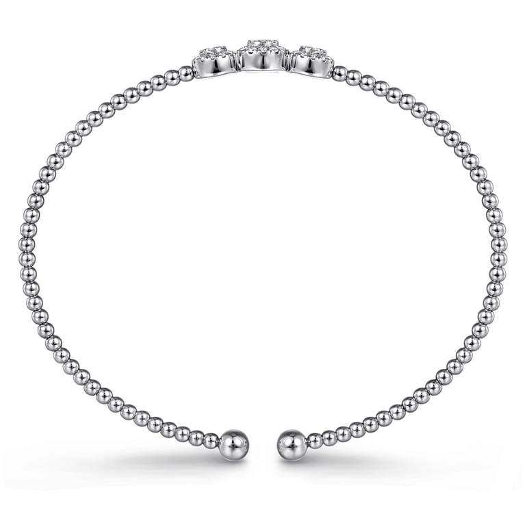 14K White Gold Bujukan Bead Cuff Bracelet with Three Pav¿ª Diamond Stations - 0.32 ct - Shot 3