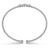 14K White Gold Bujukan Bead Cuff Bracelet with Three Pav¿ª Diamond Stations - 0.32 ct