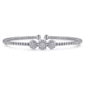 14K White Gold Bujukan Bead Cuff Bracelet with Three Pave Diamond Stations - 0.32 ct