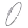 14K White Gold Bujukan Bead Cuff Bracelet with Three Pave Diamond Stations - 0.32 ct