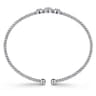 14K White Gold Bujukan Bead Cuff Bracelet with Three Pave Diamond Stations - 0.32 ct