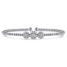 14K White Gold Bujukan Bead Cuff Bracelet with Three Pave Diamond Stations - 0.32 ct