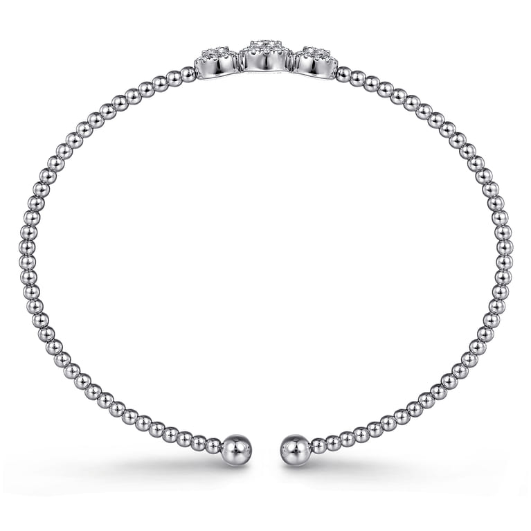 14K White Gold Bujukan Bead Cuff Bracelet with Three Pave Diamond Stations - 0.32 ct - Shot 3