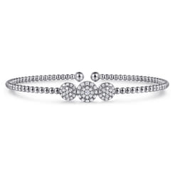 14K White Gold Bujukan Bead Cuff Bracelet with Three Pave Diamond Stations